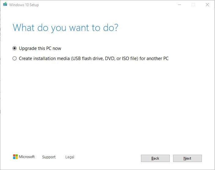 Click chọn create installation media (USB flash drive, DVD, or ISO file) để tiếp tục thao tác