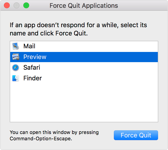 sử dụng chuột trái để chọn ứng dụng muốn tắt và chọn Force Quit