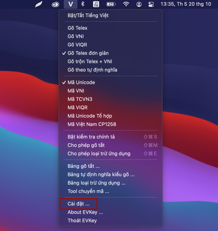 Thay đổi cài đặt trong phần mềm gõ tiếng Việt sẽ giúp bạn gõ được tiếng Việt bình thường trên MacBook Pro