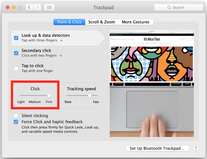 Thay đổi lực nhấn Force Click để xử lý Trackpad MacBook Pro bị lỗi.