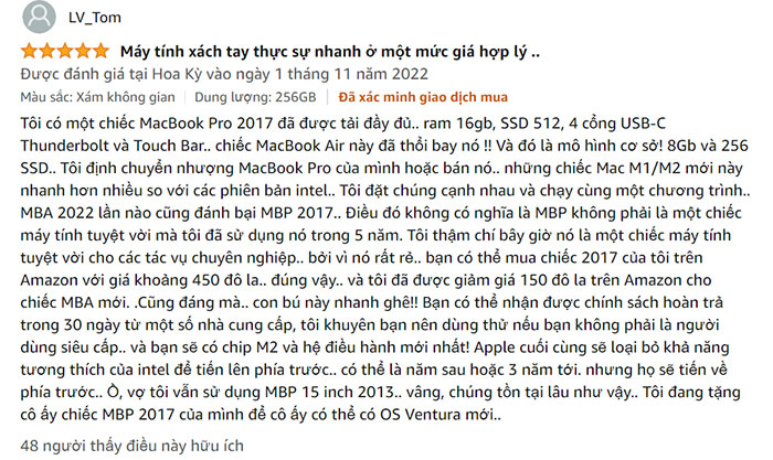đánh giá về macbook air m2 ram 8GB - 512GB