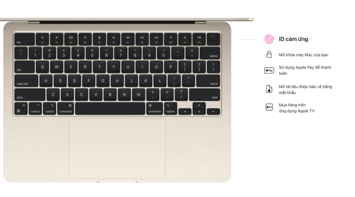 Touch ID trên MacBook Air M2 2022 có nhiều tính năng hữu ích