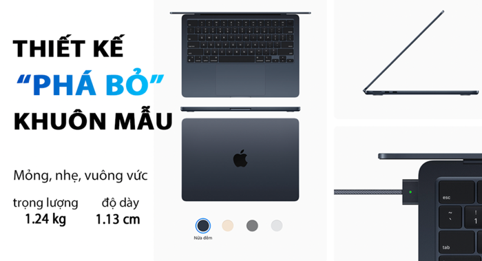 MacBook Air M2 có thiết kế mới, mỏng hơn, nhẹ hơn các thế hệ tiền nhiệm