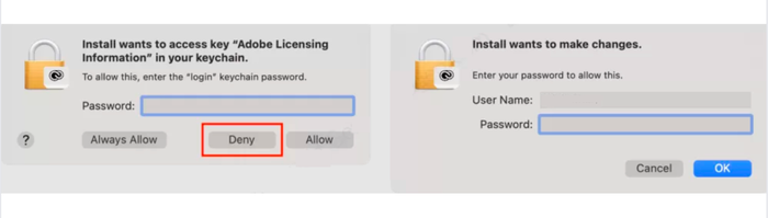 Nhập User Name và Password để cấp quyền cài AI cho MacBook M1