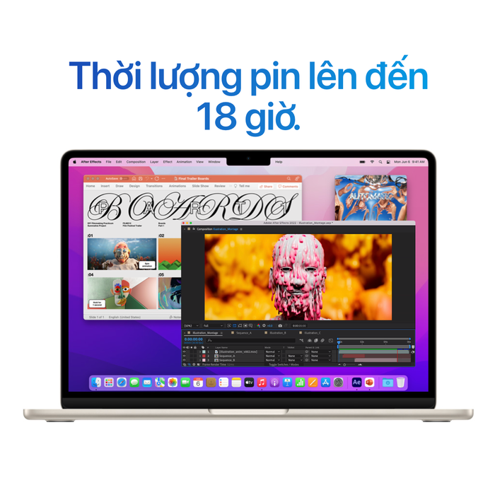 Thời lượng pin siêu khủng của MacBook Air 2022 cho phép người dùng sử dụng liên tục tới 18 giờ