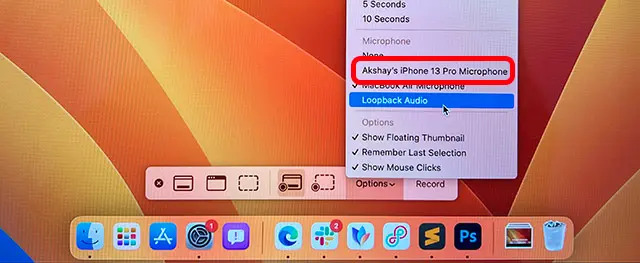 Sử dụng iPhone làm micro khi quay màn hình trên MacBook