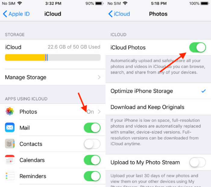 Cách bật iCloud Photos trên iPhone phiên bản iOS 15 trở về trước
