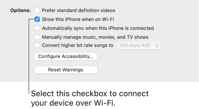 Lựa chọn Show this [Tên thiết bị] when on Wi-Fi để kết nối iPhone, iPad với MacBook qua sóng Wifi