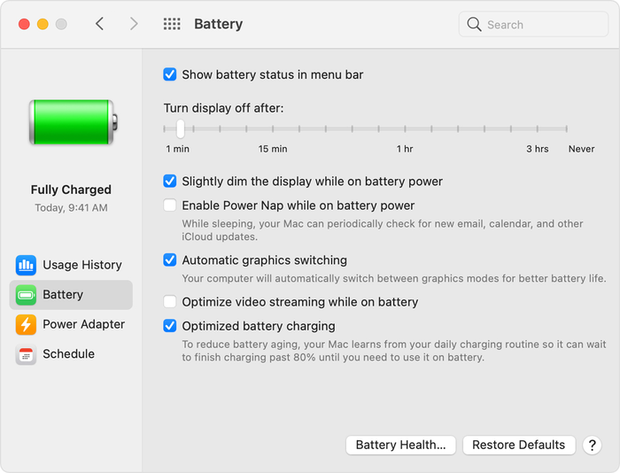 Chọn Battery > Battery Health
