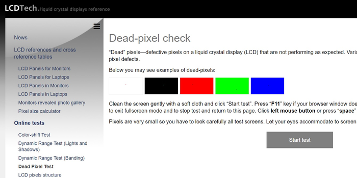 LCDTech - trang web giúp bạn test điểm ảnh chết