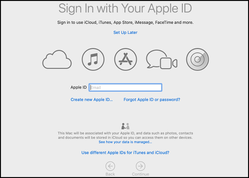 Đăng nhập hoặc tạo tài khoản Apple ID khi thiết lập MacBook mới