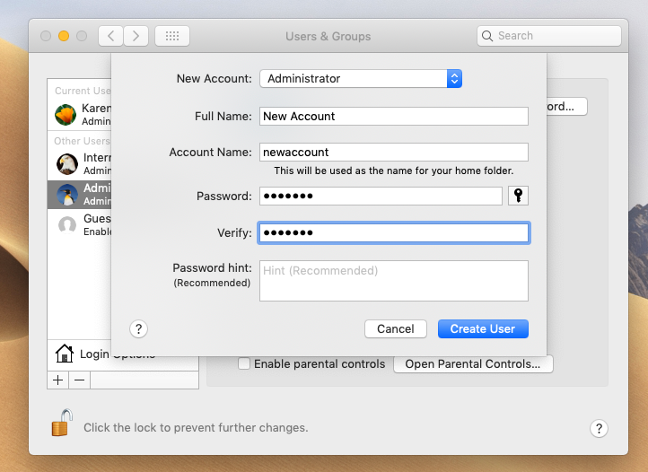 Tạo tên người dùng, mật khẩu MacBook thuận tiện