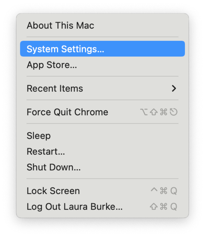 Nhấn vào logo Apple ngoài màn hình sau đó chọn System Settings
