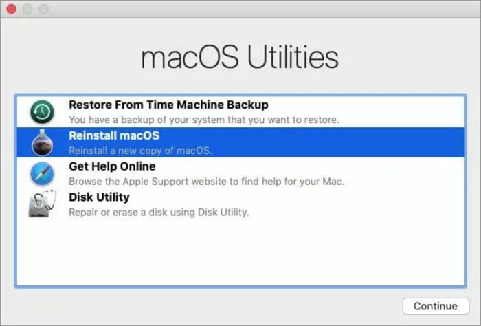 Nhấn vào Reinstall MacOS để cài đặt lại hệ điều hành cho MacBook