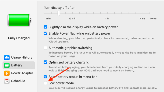 Bật chế độ Low power mode (Tiết kiệm pin) trên MacBook Pro