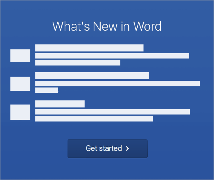 Nhấn Get started ở hộp thoại What’s New