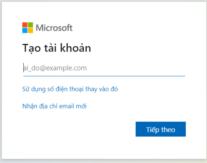 Tạo tài khoản theo hướng dẫn của Microsoft