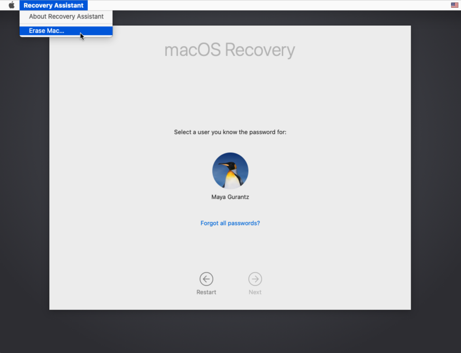 Trên giao diện MacOS Recovery, chọn Erase Mac from the Recovery Assistant (Xóa Mac khỏi Recovery Assistant)
