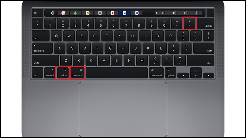 Dùng 3 phím Option + Command + Dấu cộng để zoom to màn hình MacBook