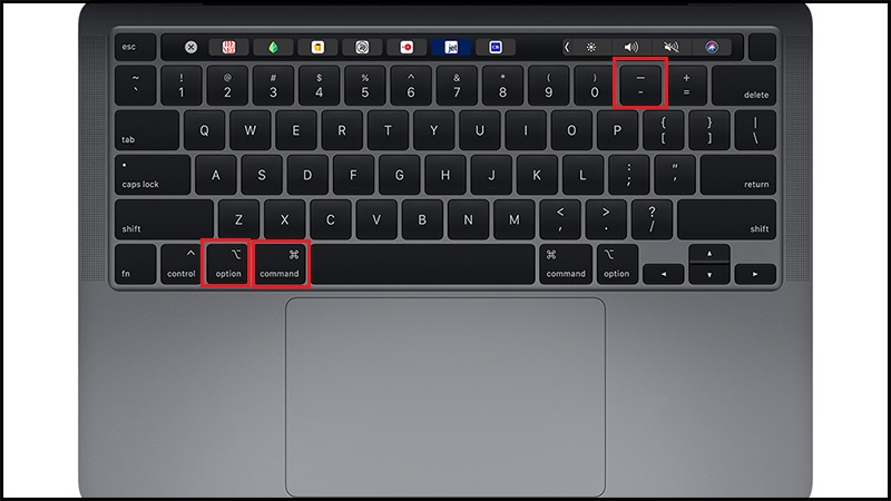 Dùng 3 phím Option + Command + Dấu trừ để zoom nhỏ màn hình MacBook