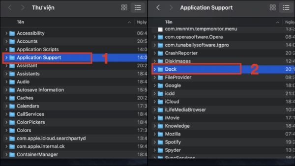 Nhấn chọn Application Support > Dock theo hướng dẫn trên