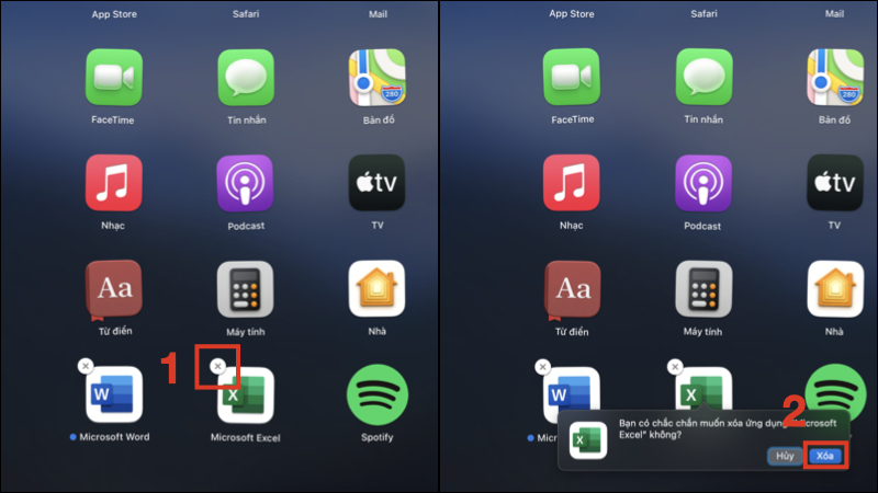Chọn ứng dụng cần xóa và nhấn vào “xóa” trên giao diện Launchpad
