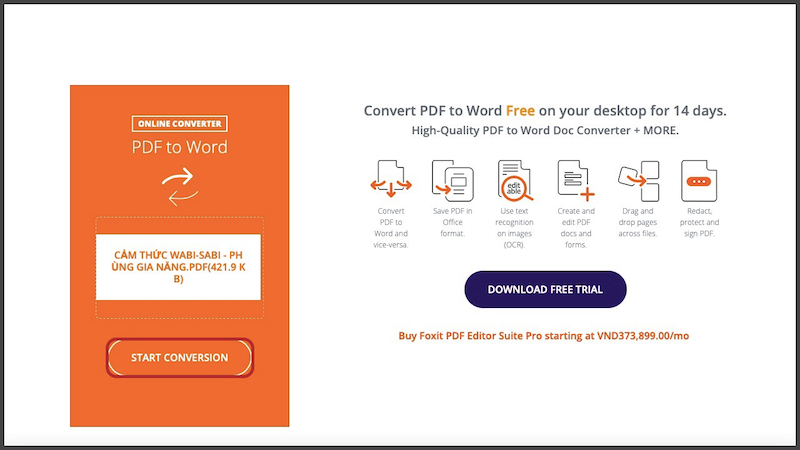 Bạn nhấn “Start conversion” để hoàn tất quá trình chuyển từ file PDF sang word  