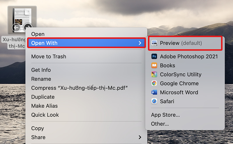 Bạn kích vào ảnh, bấm chuột phải chọn “Open with” rồi chọn “Preview” 