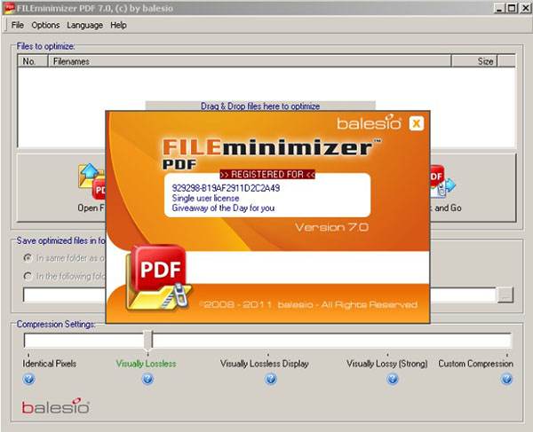 Giao diện ứng dụng FILEminimizer 