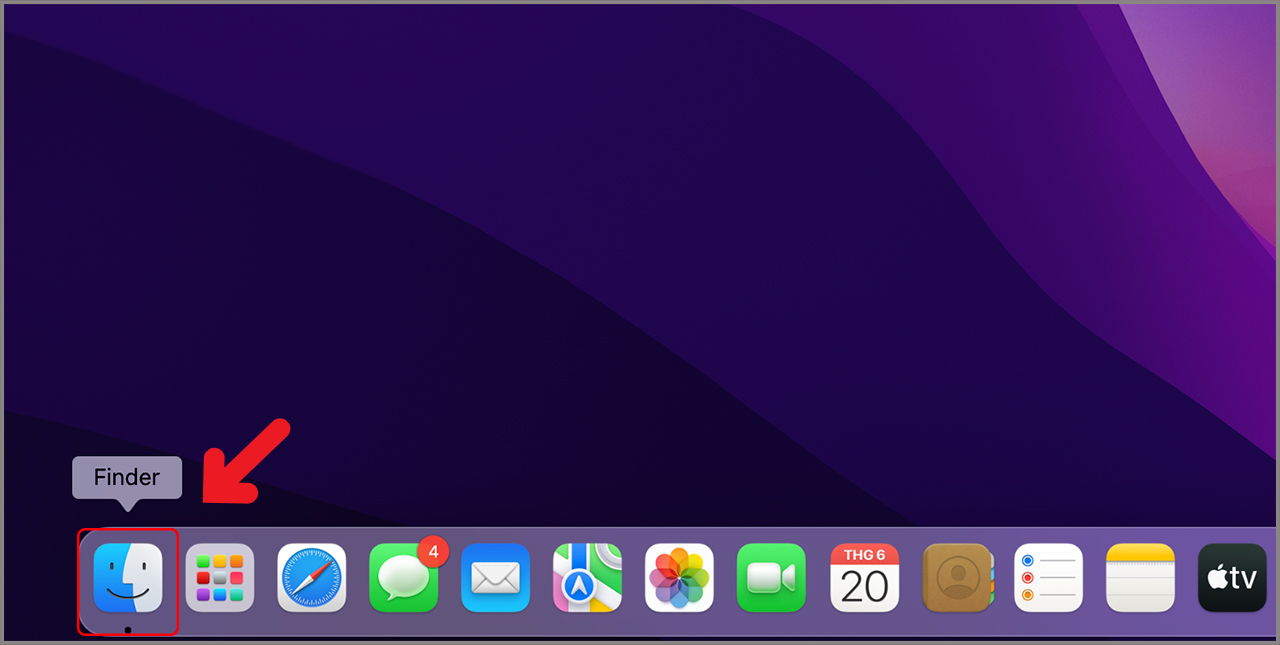 Vị trí của Finder trên màn hình MacBook