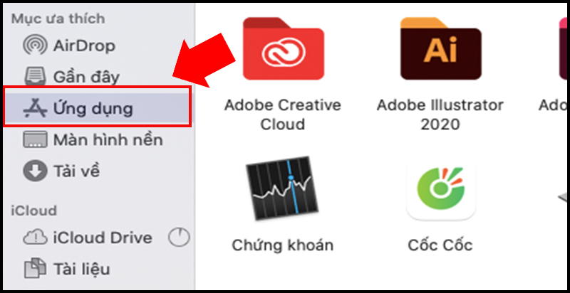 Sau khi vào được Finder, chọn “Ứng dụng/Applications”