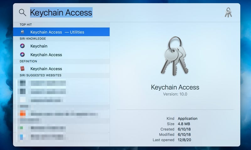 Tìm kiếm ứng dụng và truy cập Keychain Access