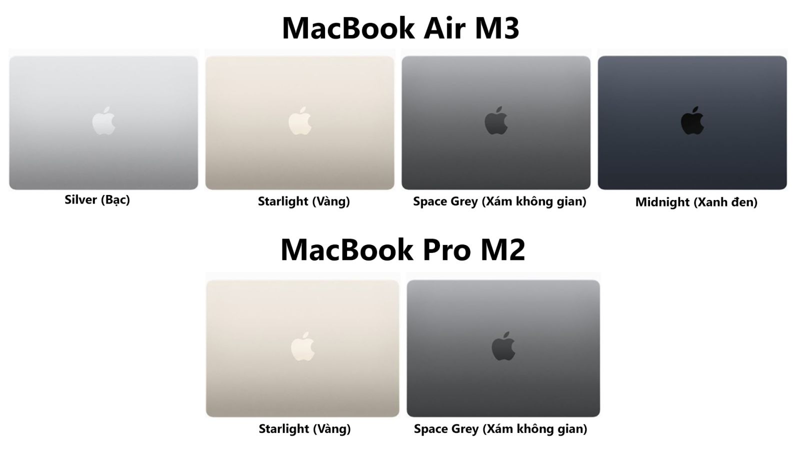 Các gam màu nổi bật trên dòng MacBook Air M3 và Pro M2