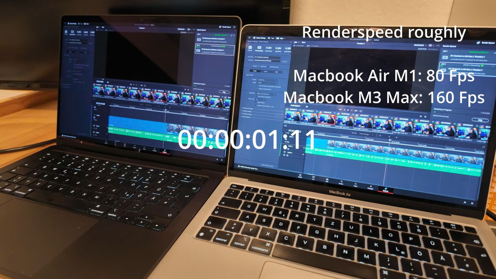 Bài test tốc độ kết xuất đồ hoạ video trên MacBook Pro M3 Max và Air M1 của Marko Mitrovic