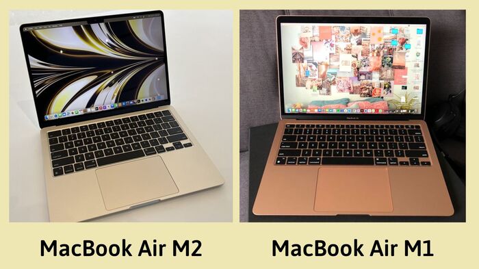 Hình ảnh so sánh màu vàng trên MacBook Air M2 và MacBook Air M1