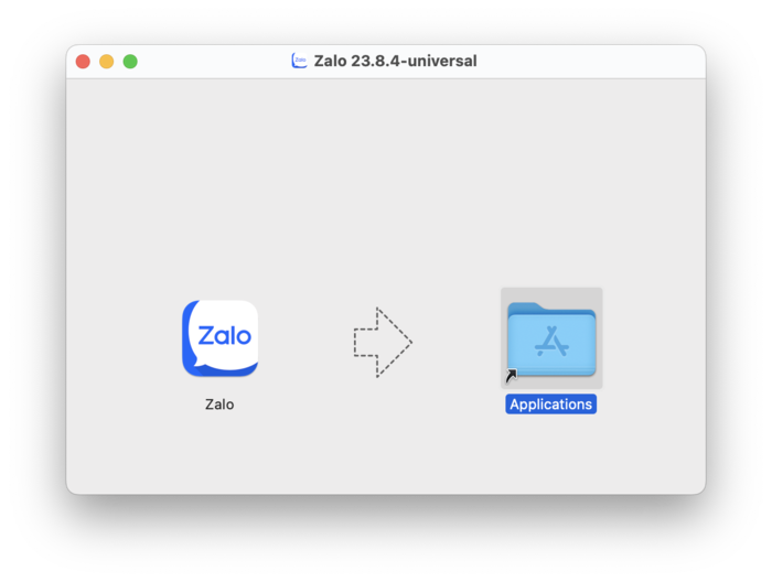 Giữ và kéo biểu tượng Zalo sang Applications để lưu ứng dụng vào MacBook
