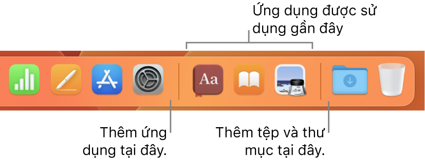 Dock có sự phân chia ranh giới giữa tệp - thư mục và ứng dụng
