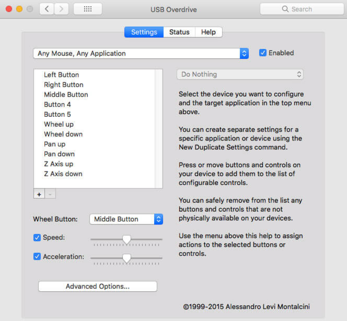 Giao diện màn hình của USB OverDrive khi mở trên MacBook