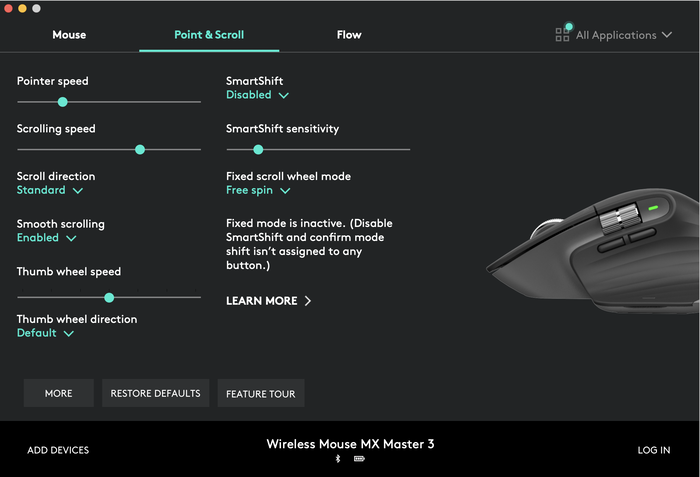 Logitech Options cung cấp các cài đặt bổ sung giúp tùy chỉnh cấu hình chuột sử dụng trên MacBook