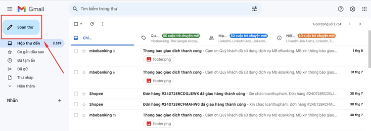 Bạn đăng nhập và Gmail của mình và bấm chọn “Soạn thư”