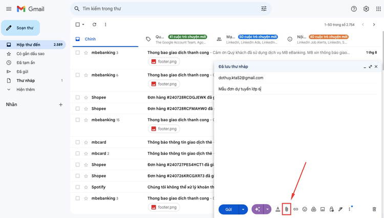 Bạn điền gmail của người nhận thư, nhập tiêu đề, nội dung gửi thư.