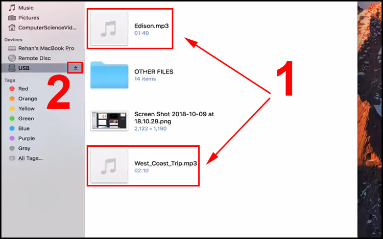 Bước 3: Kéo các file cần thiết vào biểu tượng ổ USB. Khi đó, các file đều sẽ được sao chép tự động.