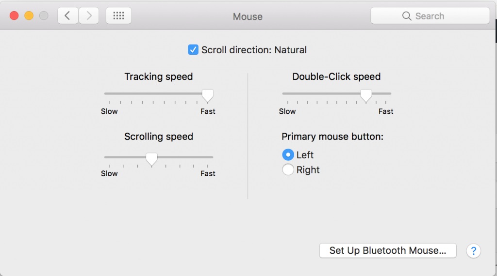 Mọi thao tác điều chỉnh chuột đều có thể dễ dàng thực hiện trên trình Mouse của MacBook