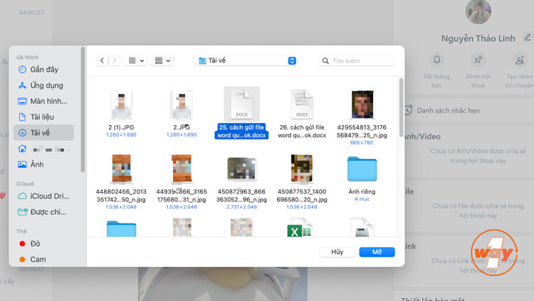 Chọn file Word >> Bấm Mở để gửi file