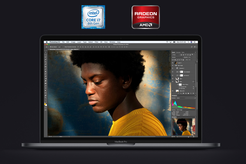 Hiệu suất MacBook Pro 2018 15 inch trở nên mạnh mẽ nhờ chip Intel Core i7 cùng card đồ họa AMD Radeon Graphics
