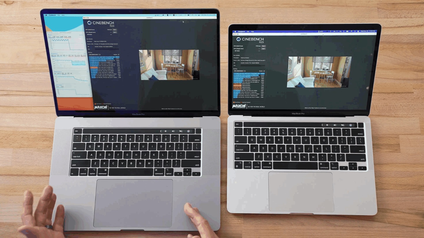 Dễ dàng nhận thấy khác biệt lớn về kích thước giữa MacBook Pro 16 inch và M1