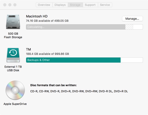 Storage cung cấp cho người dùng về thông tin lưu trữ của MacBook