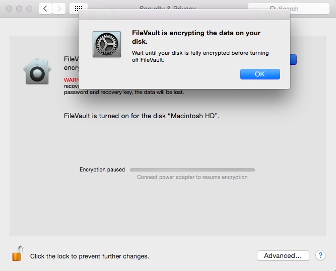 Chuyển từ Unlock sang Turn Off FileVault để tránh thất lạc dữ liệu trên MacBook