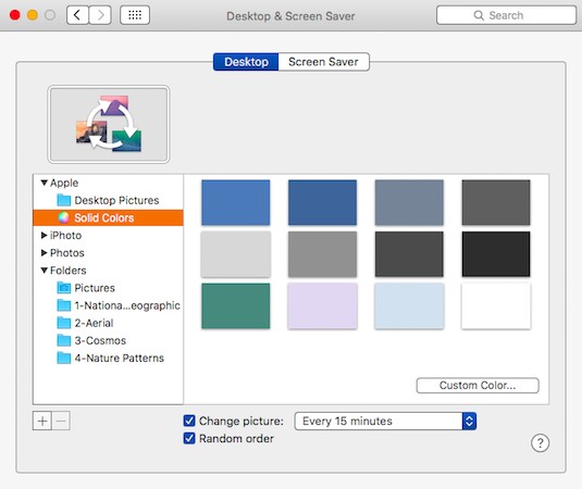 Bạn hoàn toàn có thể lựa chọn hình mặc định hoặc có sẵn trên MacBook bằng cách lựa chọn Desktop Pictures hoặc Solid Colours
