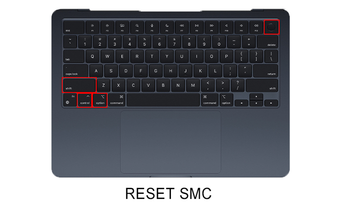 Xử lý MacBook M2 không lên nguồn bằng tổ hợp phím reset SMC.